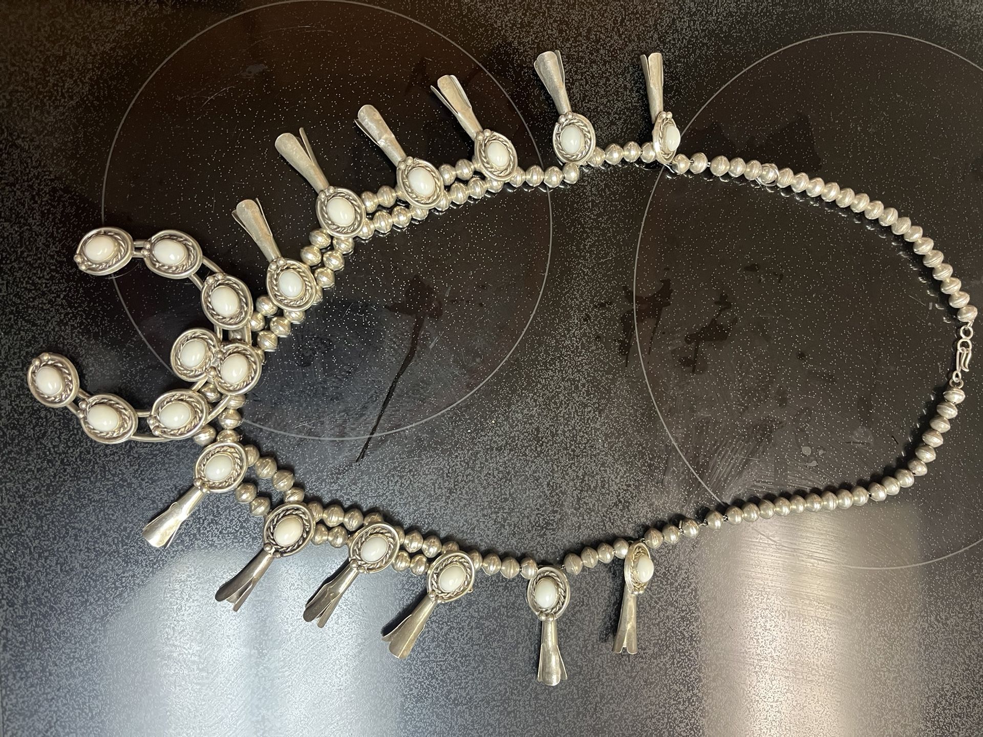 Pure silver squash, blossom necklace with moonstone