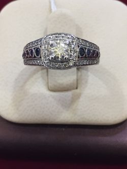 14 K W Diamond sapphire Art decor Estate Ring