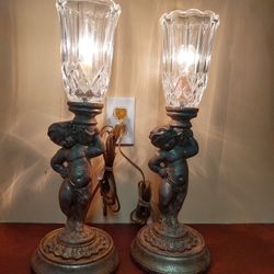 Vintage Standing Cherub Lamps