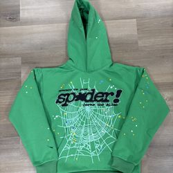 Sp5der Green Rhinestone Hoodie