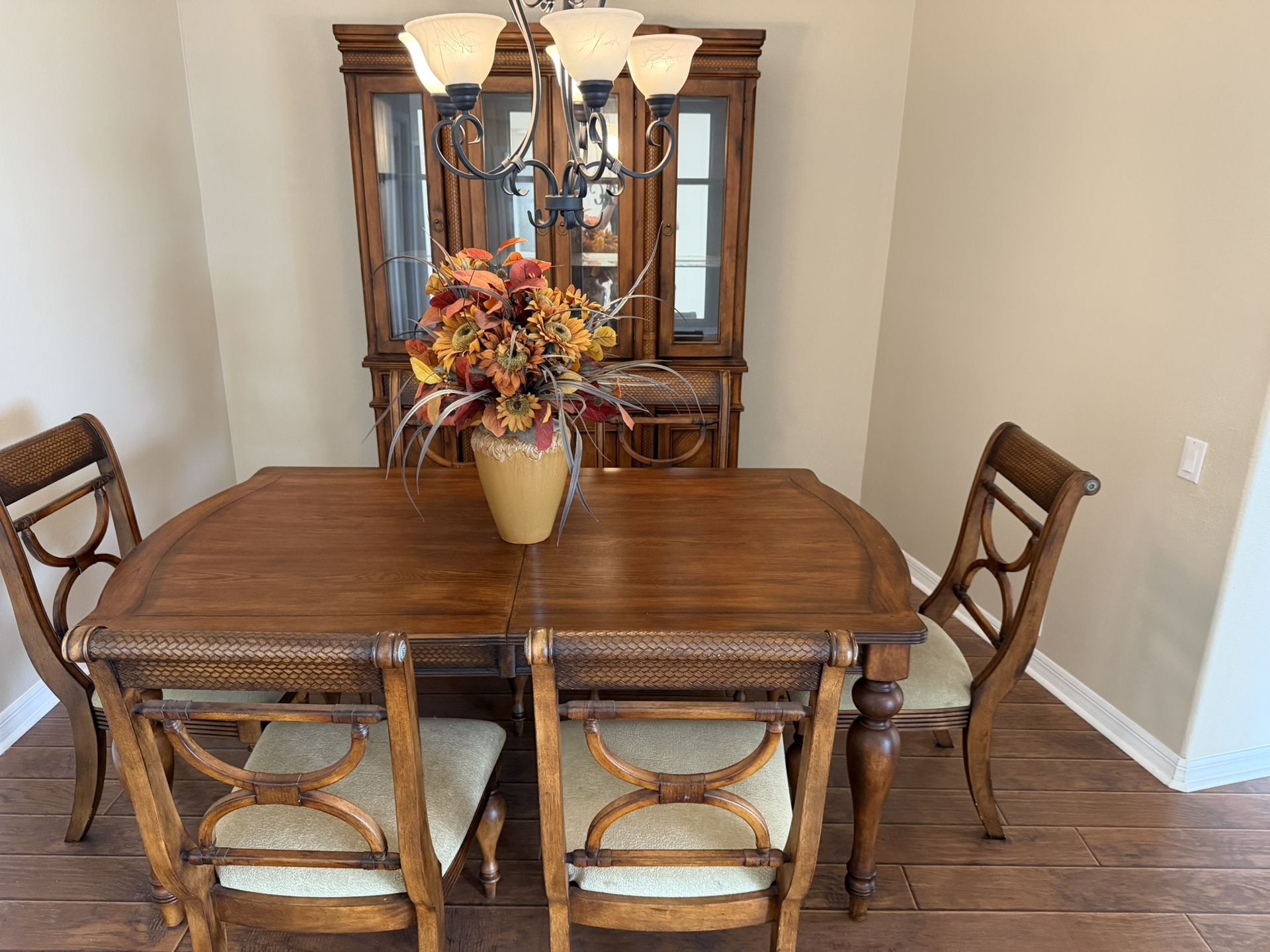 Table With 6 Chairs And Extension And China Cabinet 