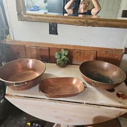 3 Piece Vintage Copper Pans Good Very Old