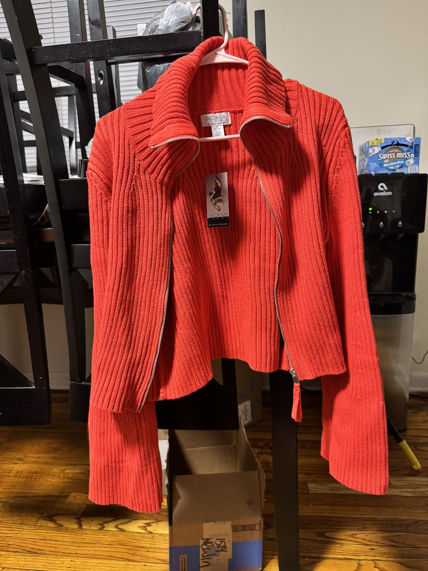 Sophia Vergara Wide Collar Zip Cardigan