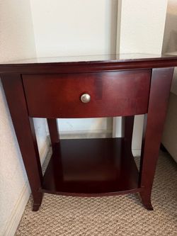 Dark wood nightstand and ladder shelf set