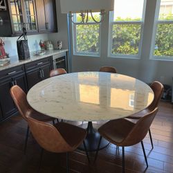 60 Inch Round Artificial Marble Dining Table And 6 Chairs