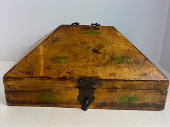 Antique 19th-Century Pyramid Shaped Wooden Dowry Chest India Metal Handle & Lock