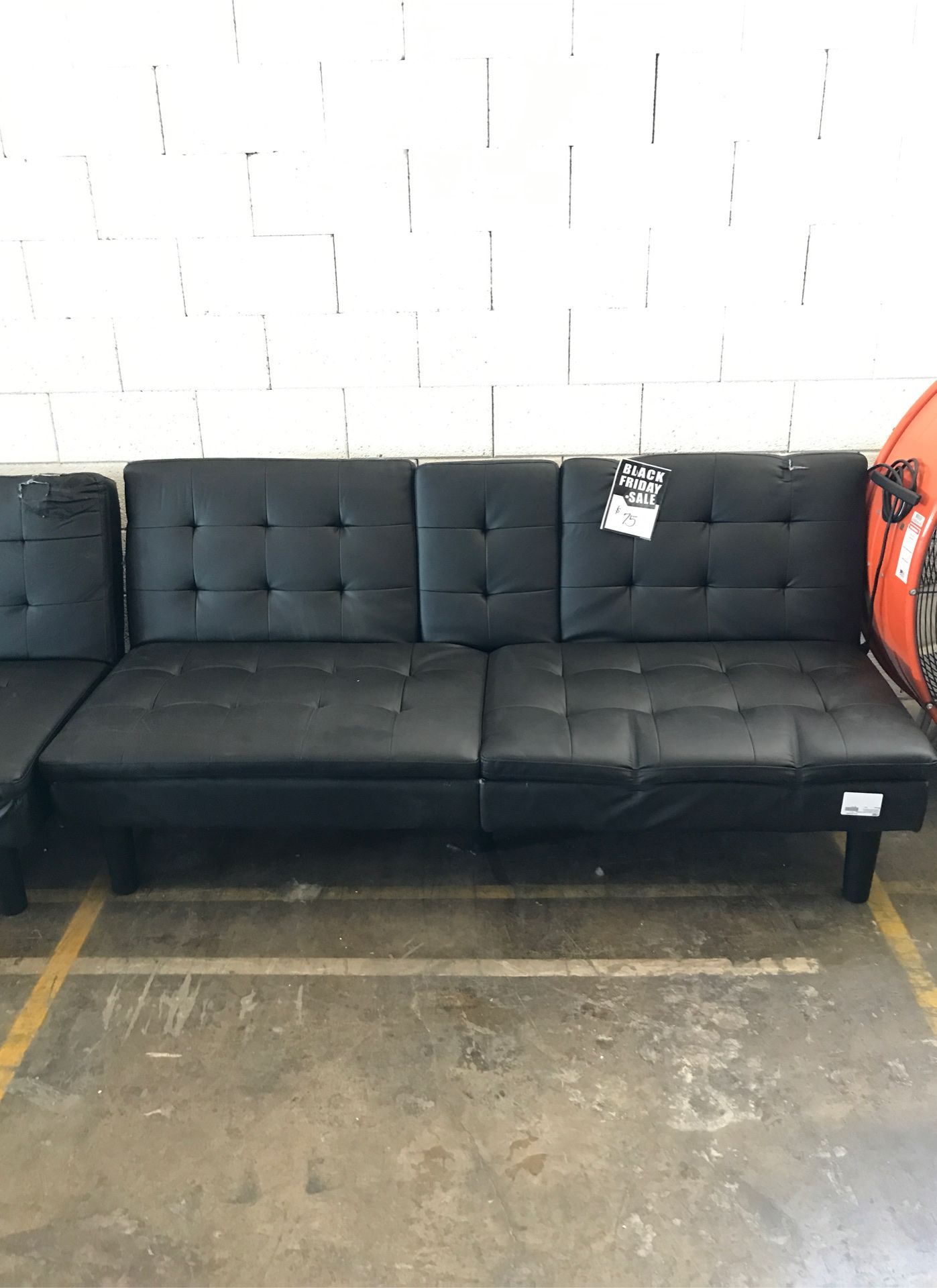 Black Leather Futon (some damage) ‼️Black Friday Sale‼️