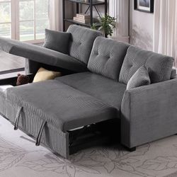 Corduroy Sleeper Sofa Bed Couch with Reversible Storage Chaise