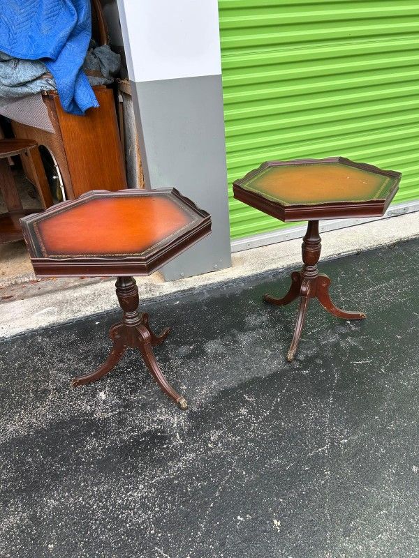 antique pair  solid walnut side table features a hexagonal top