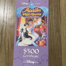 Disney’s Aladdin And The King Of Thieves Expired $5.00 Certificate 