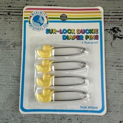  Baby World Sur-lock Duckie Diaper Pins New Old Stock Vintage 80’s Yellow Ducks  Unopened pack of 4 pins I have two packs of yellow available