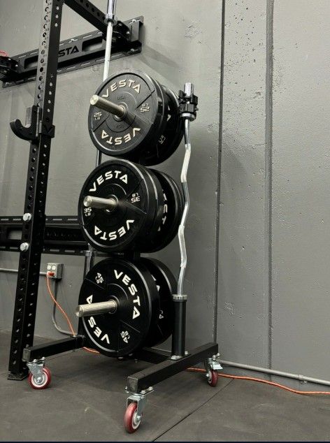NEW Bumper Plates, Rubber Olympic Weights, Home Gym Weight Set, Folding Squat Rack, Adjustable FID Bench Press, Stall Mats, Rubber Flooring