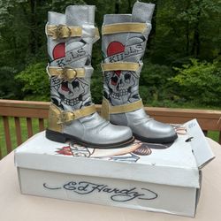 RARE ED HARDY “Love Kills Slowly” Dagger Combat Motorcycle Boot