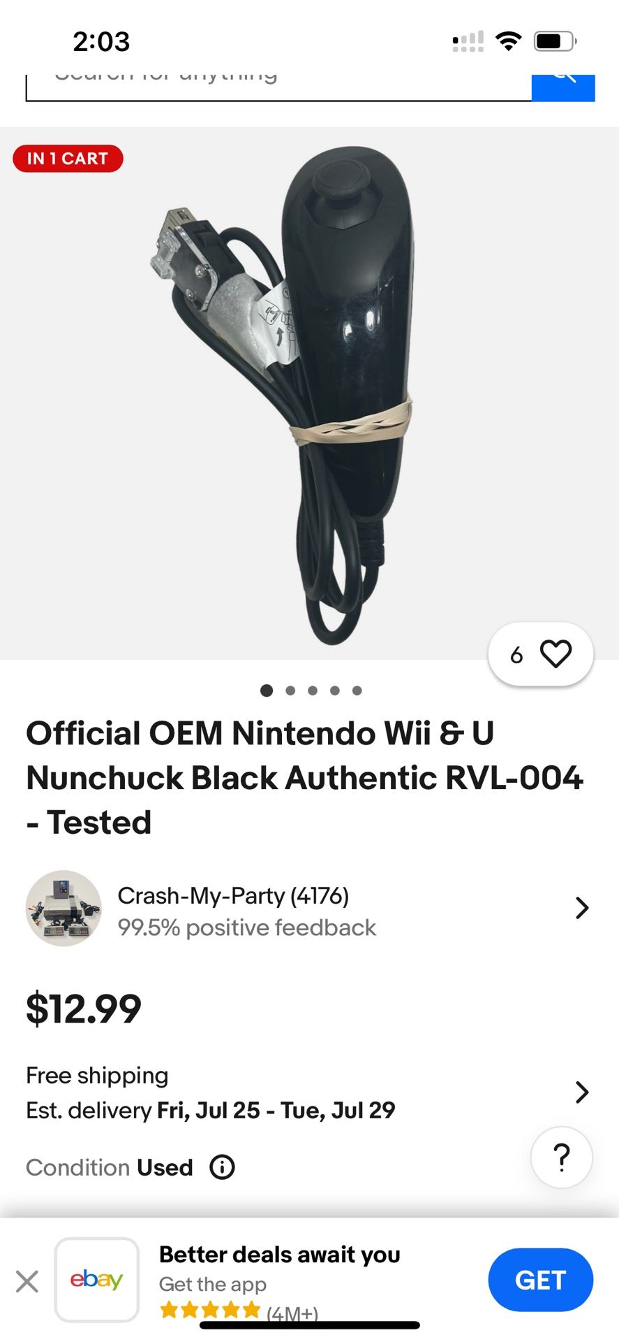 Preowned Official OEM Nintendo Wii & U Nunchuck Black Authentic controller in good working condition located Off lake mead and Simmons area asking $8