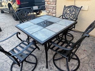 Outdoor Patio Bar Table Set with 4 Swivel Chairs