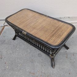 Vintage MCM Asian Boho Chic Coastal Bamboo Wicker Rattan Coffee Table