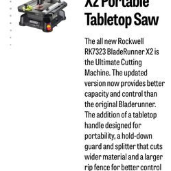 Rockwell BladeRunner X2 Portable Tabletop Saw (model number RK7323)