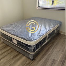 NEW Mattress Queen Size Plush Pillowtop With Box Spring // Offer  🚚