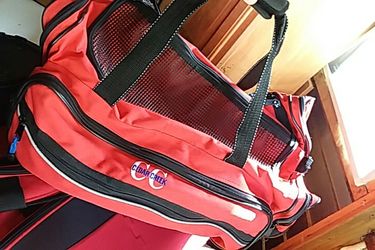 Red duffle bag