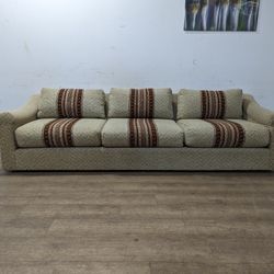 Mid Century Beige Patterned Fabric Couch