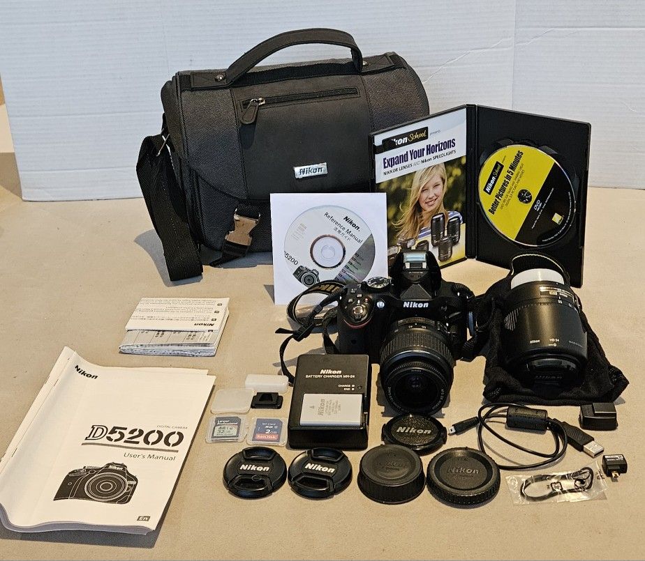 Nikon D5200 24.1 MP DSLR Camera  with 18-55mm and 55-200mm AFS Nikkor Lenses