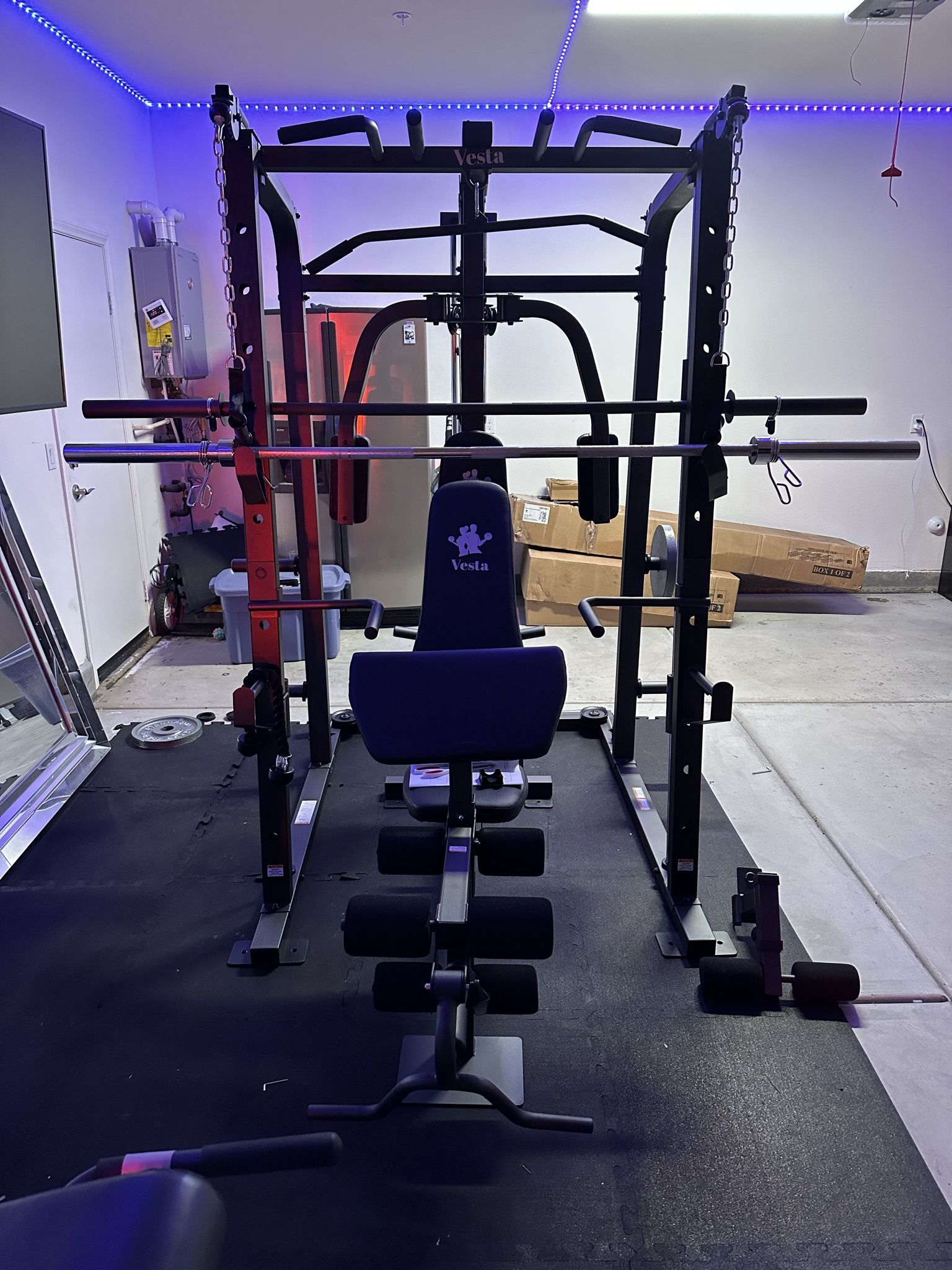 Vesta Fitness Smith Machine 1001 w/Bench Attachment 245lb Cast Iron Olympic Weights 7ft Olympic Bar Fitness Gym Equipment FREE DELIVERY 🚚