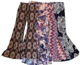 Boho Printed Bell Bottom Flare Pants Stretchy High Waist Lot 4 Size Medium