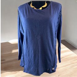 Vans Women’s Navy Blue Long Sleeve Crochet Detail Top Size Medium Boho Casual