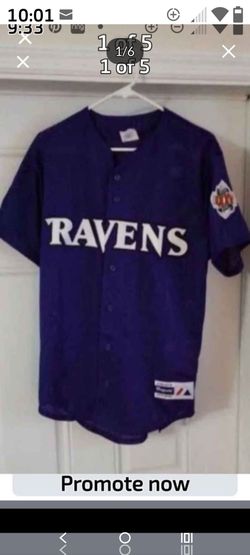 AUTHENTIC VINTAGE MAJESTIC *MED* BALTIMORE RAVENS BUTTON UP JERSEY SUPERBOWL PATCH Like New!