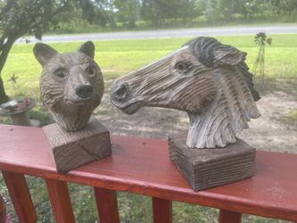 Carved Wood Bear and Horse Statues