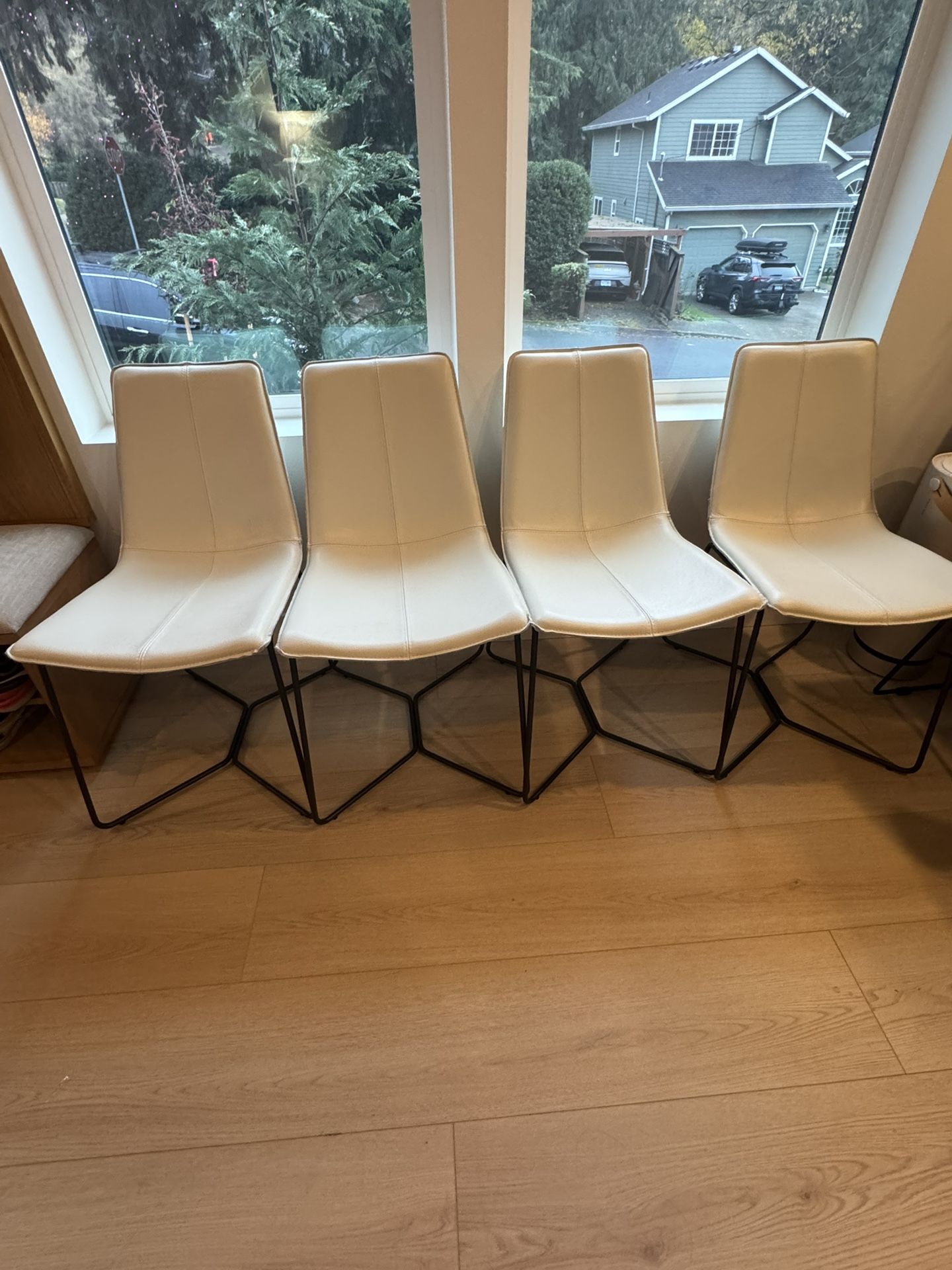 *New* West Elm White Leather Slope Dining Chairs