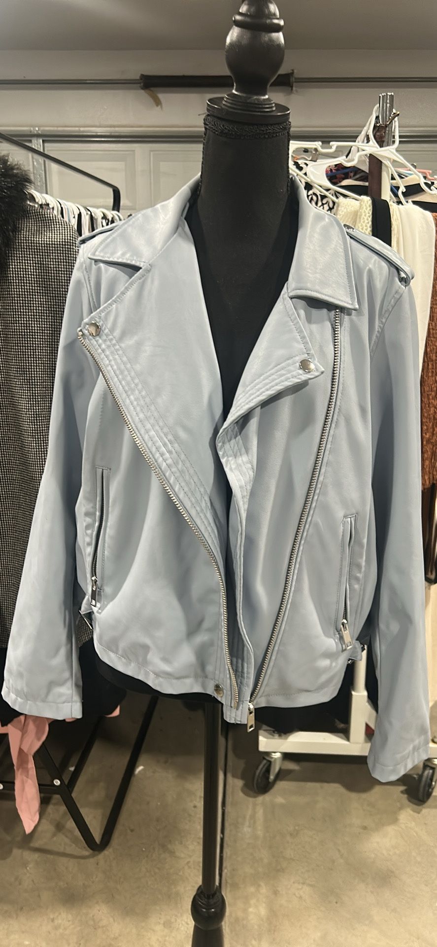 Woman Baby Blue leather Jacket