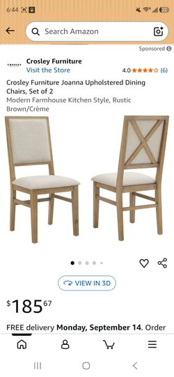 Crosley Furniture Joanna Upholstered Dining Chairs, Set of 2
Modern Farmhouse Kitchen Style, Rustic Brown/Crème