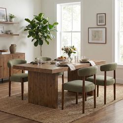 264 VKNOW Wooden Dining Chairs Set of 4, Modern Upholstered Dining Room Chairs with Walnut Wood Legs and Curved Backrest, Fabric Kitchen Chairs for Fa