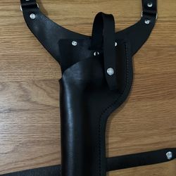 Star Wars Merr-Sonn Power 5 Black Y-Drop Leather Holster, LEFT-HANDED, by Darman’s Props, 18-20” Thigh, Factory Second, 501st *BLASTER NOT INCLUDED*