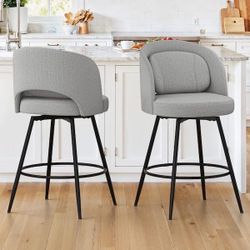 Grey Fabric Swivel Barstool Set Of 2 