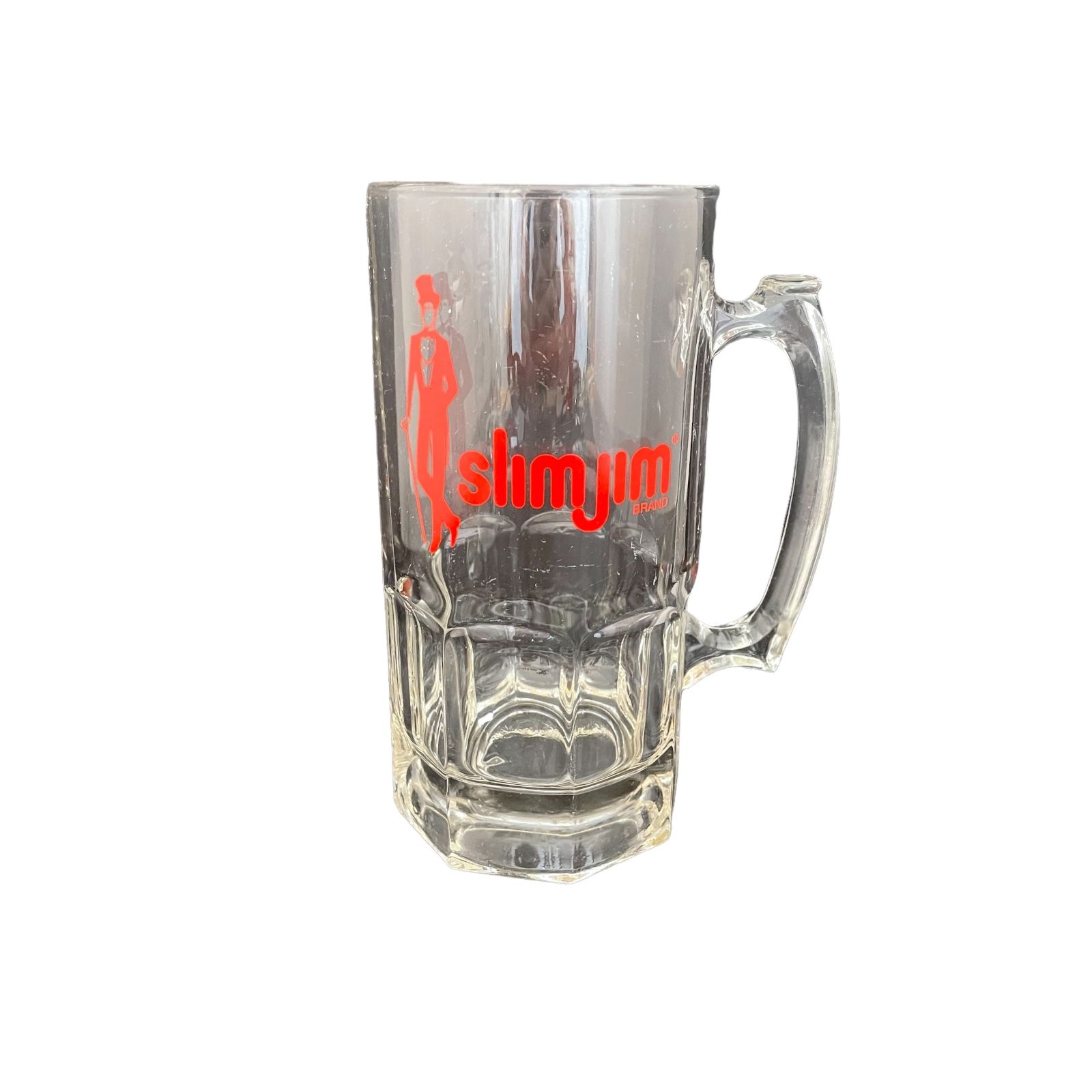 8” Slim Jim Brand Beef Jerky Beer Mug, Vintage Glassware. 