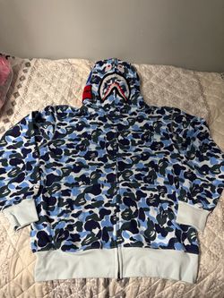 Bape Blue camo shark hoodie SZ XL