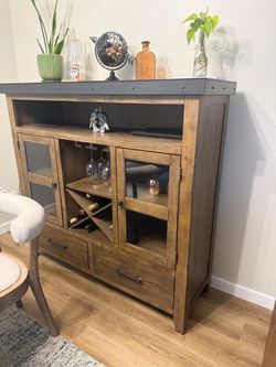 Solid Wood Bar Cabinet with Wine Rack – $600 OBO