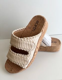 Earth, cream woven cork wedge sandals-new in box