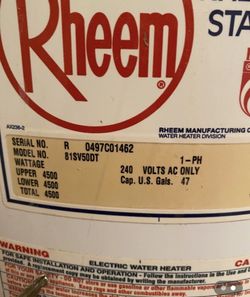 Rheem water heater 47 gallons