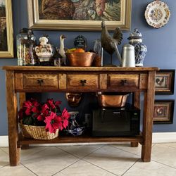 Rustic Wood Console Table With 3 Drawers And Shelf