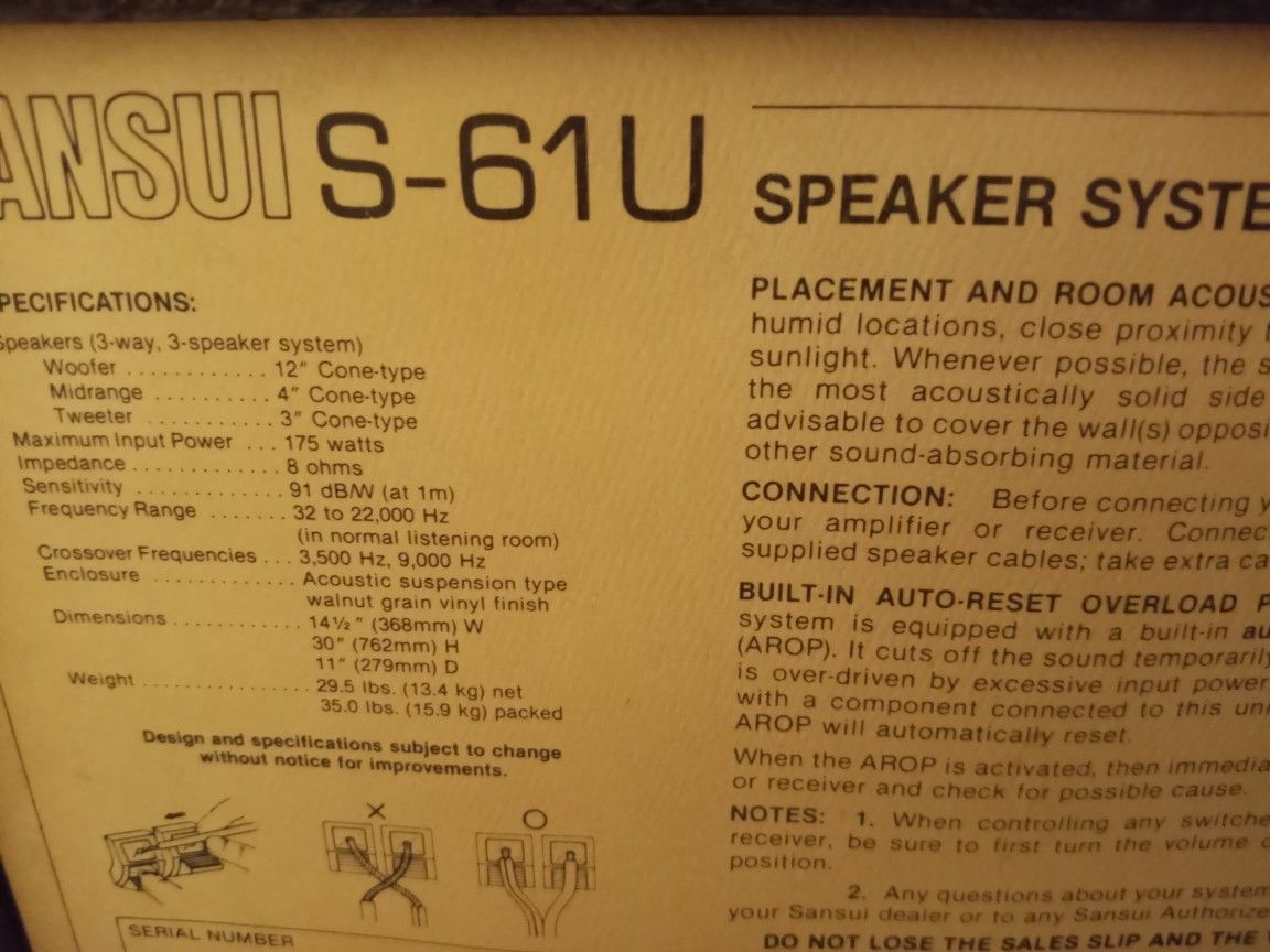 2 Vintage Sansui S-61u. 3 Speaker System Very Nice Condition