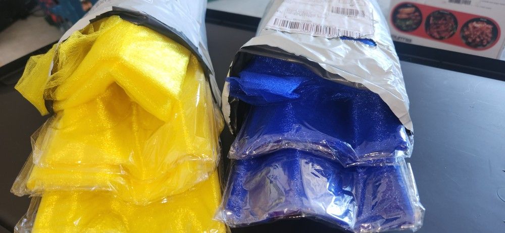 Royal Blue And Yellow Tule . Foam Roses And Glitter Gold Bows