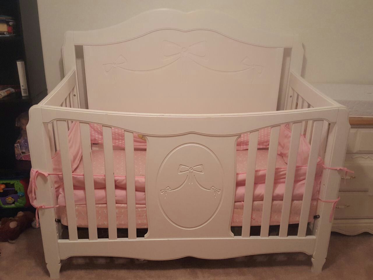 Fancy White Baby Crib with mattress