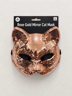Rose Gold Mirror Cat Mask Halloween Masquerade Costume Adult 14+