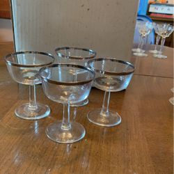 Vintage Silver Rimmed Cocktail Glasses From France