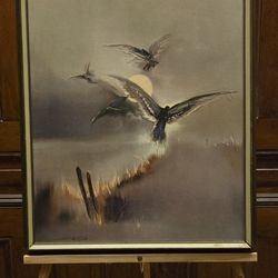 Signed "Sangalli" Painting "Birds And Sun"