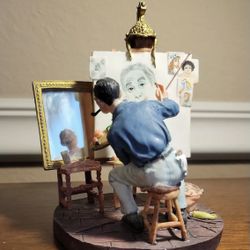 Norman Rockwell Triple Self Portrait Figurine 1999 Vintage Saturday Evening Post