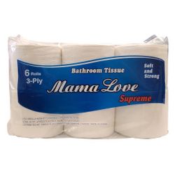 MAMA LOVE SUPREME BATHROOM TISSUE 3ply 1/5pk/6rolls/30 Total Rolls
